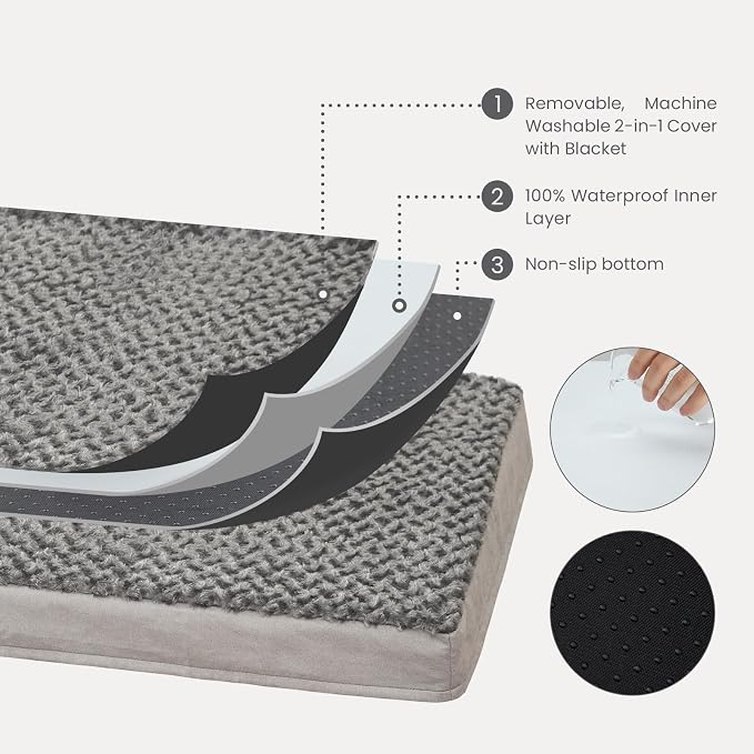 Orthopedic Memory Foam Bed for Large Dogs, Waterproof Cooling Pet Mats for Crate with Removable Washable Cover,Ideal for Arthritic Dogs (X-Large-41"x 29" x 4", Rose Plush+Blanket) - Image 2