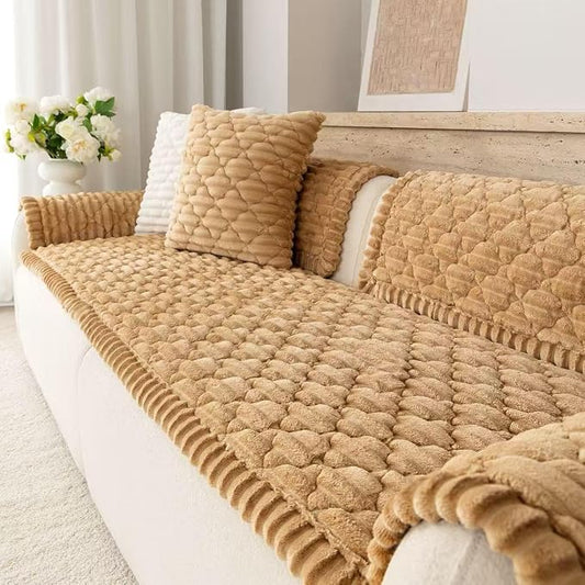 Luxury Fuzzy Pet Couch Cover for Dogs,Washable Sofa Cover, Non-Slip Sofa Protector for 3 Cushion Couch, Thick Plush Furniture Cover, Elegant Pet-Friendly Home Décor(Khaki,28"x71") by Buzyset