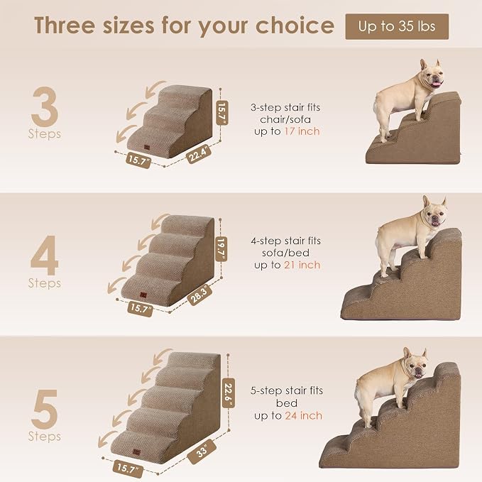 EHEYCIGA Curved Dog Stairs Ramp for High Beds 22.6" H, 5-Step Dog Steps for Small Dogs and Cats, Pet Stairs for High Bed Climbing, Non-Slip Balanced Pet Step Indoor, Camel - Image 3