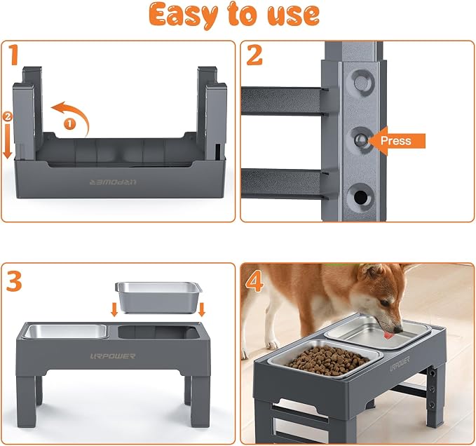 URPOWER Raised Dog Bowls 4 Height Adjustable Elevated Bowl Stand | Stainless Steel Water Bowl Non-Slip Dog Food Bowls Stand for Small Medium Large Dogs and Pets - Image 6