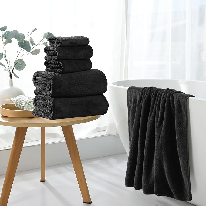 8 Piece Bath Towel Set Black|2 Oversized Large Bath Sheet,2 Hand Towels,4 Washcloths| Ultra Soft Cozy Bath Towel Set for Bathroom Hotel Gym Spa,Highly Absorbent & Quick Dry Bathroom Towel Collections - Image 7