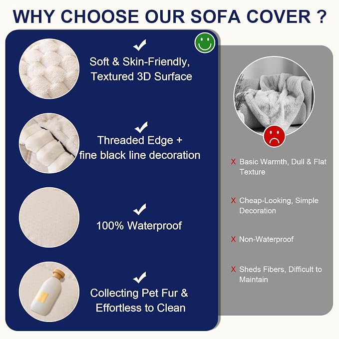 STACYPIK Waterproof Cream White Couch Covers for Dogs, Non Slip Pets-Scratch Resistant Sofa Covers, Fluffy Coral Soft Cushion Protector for 3 Cushion Couch, Washable Pet Friendly Bed Mats-27.6x82.7IN - Image 6