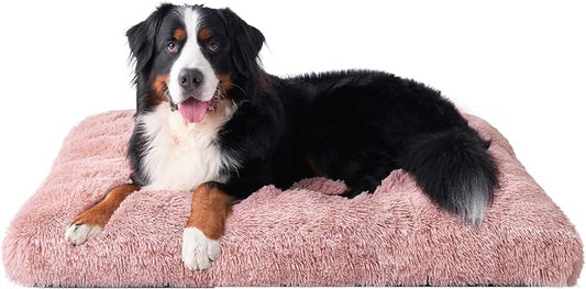 EHEYCIGA Fluffy Dog Crate Bed, Plush Extra Large Plus Dog Pillow, Pink | Xlarge Calming Anti Anxiety Plush Faux Fur Mat for Large size dogs, Washable Soft Warm Plus Dog Pad with Non-Slip Bottom by EHEYCIGA