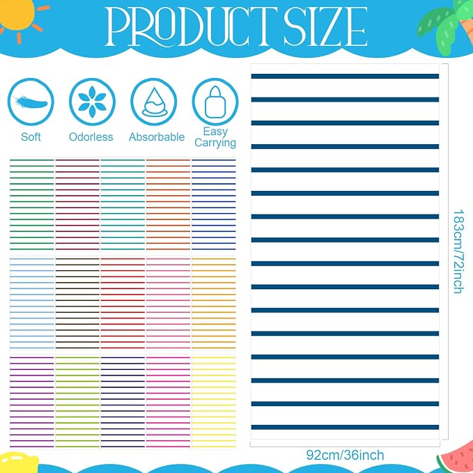 Redbaker 16 Packs 72 x 36 Inches Oversized Stripes Beach Towel Bulk Extra Large Pool Towels Set Microfiber Quick Dry Swim Towel Blanket for Women Men Adult Bath Travel(Classic Color) - Image 2