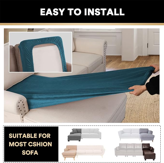 PrinceDeco Velvet Couch Cover for Dogs, Washable L Shaped Couch Cover, 1 Piece, Deep Teal - Image 6