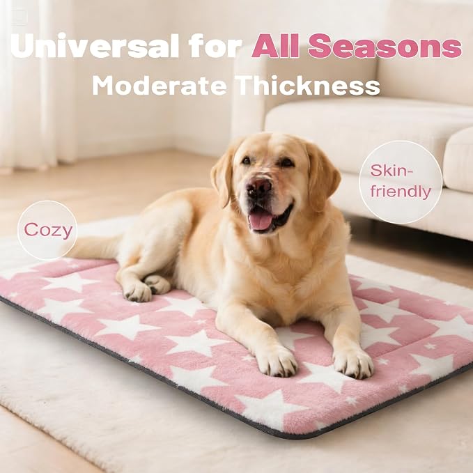 Dog Bed Mat, Reversible Crate Pad & Durable Dog Bed - Machine Washable Kennel Mat with Ultra Soft for Large Dogs (Big&Small Stars Pink, 35" L*23" W*1.5" Th) - Image 2