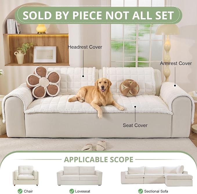 OstepDecor Couch Cover for Dogs, Washable Non Slip Sofa Cover for Pets, Soft Couch Covers for Sofa, Loveseat and Sectional, Furniture Protector Against Pet Hair & Scratches (27.6" x 70.9", White) - Image 4
