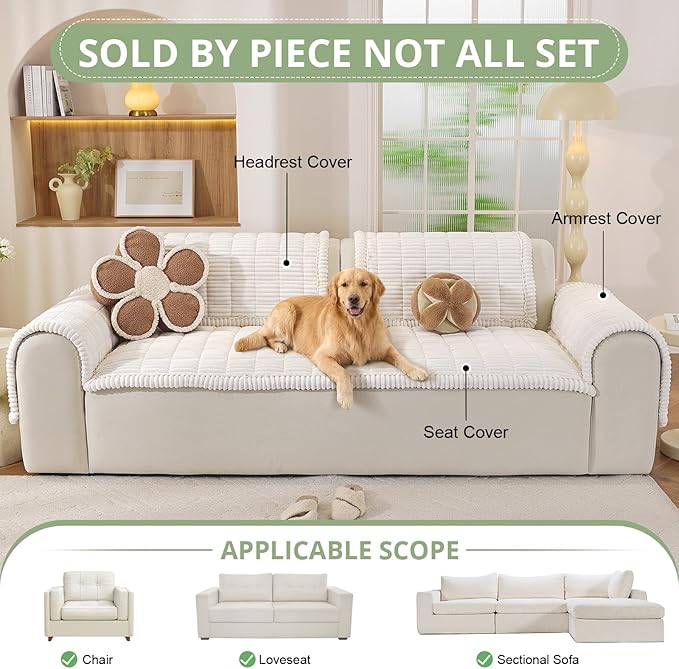 OstepDecor Couch Cover for Dogs, Washable Non Slip Sofa Cover for Pets, Soft Couch Covers for Sofa, Loveseat and Sectional, Furniture Protector Against Pet Hair & Scratches (20" x 24", White) - Image 4