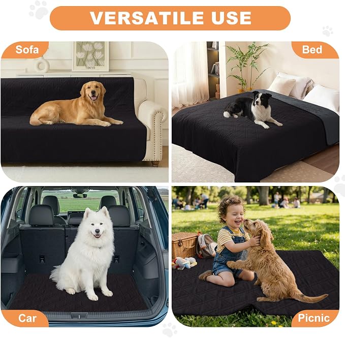 100% Waterproof Dog Bed Cover Pet Blanket 82"x92", 7-Layer Reversible Washable Bed Mat for Furniture Couch Sofa Car (Black+Blackish Gray) - Image 4