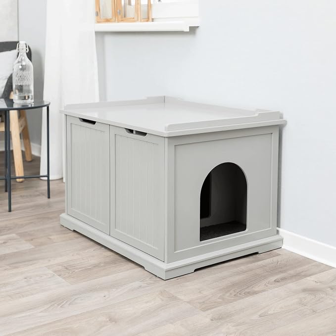 Trixie XL Furniture Litter Box Enclosure (Gray), Hidden Litter Box for Cats with Openings on Either Ends & Large Ventilations Slots, Double Doors for Easy Cleaning, Removable Divider - Image 3