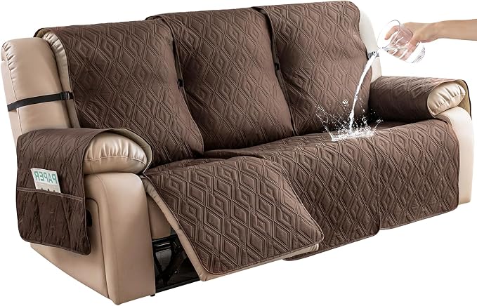 Genina Waterproof Reclining Couch Cover 3 Seat, Recliner Sofa Covers Non-Slip Recliner Couch Cover Furniture Protector with Elastic Straps for Pets, Dogs (Chocolate, Recliner Sofa) by Genina
