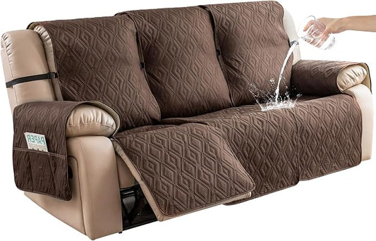 Genina Waterproof Reclining Couch Cover 3 Seat, Recliner Sofa Covers Non-Slip Recliner Couch Cover Furniture Protector with Elastic Straps for Pets, Dogs (Chocolate, Recliner Sofa) by Genina