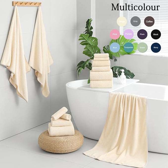Ycosy 18 Piece Bath Towels Set,100% Microfiber Family Bathroom Towel with Hanging Loops-6 Bath Towels,6 Hand Towels,6 Washcloths,Quick Dry Highly Absorbent Shower Towel for Bathroom,Hotel,Spa-Beige - Image 5