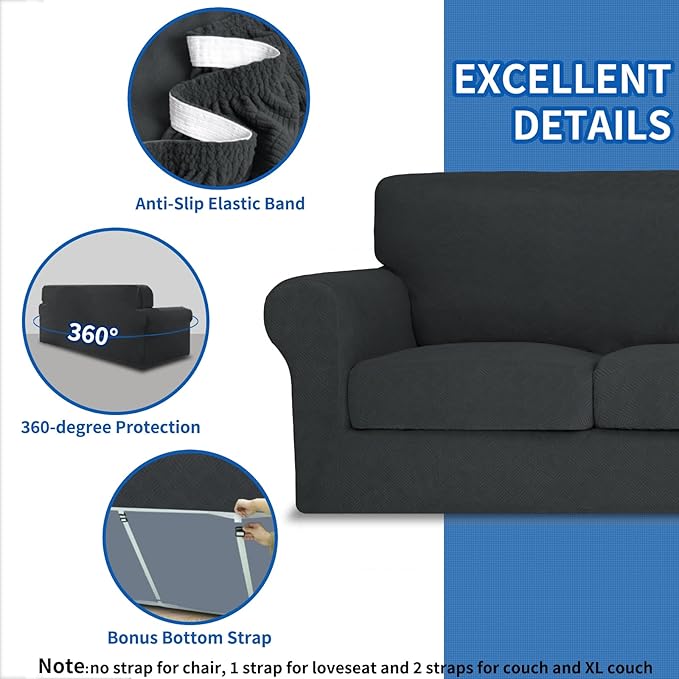 MAXIJIN 2 Piece Chair Covers Chair Slipcover with Arms, Sofa Chair Cover for Living Room Armchair Cover, Stretch Pet Dog Slip Cover for A Chair with 1 Cushion (31"-46", Gray) - Image 4