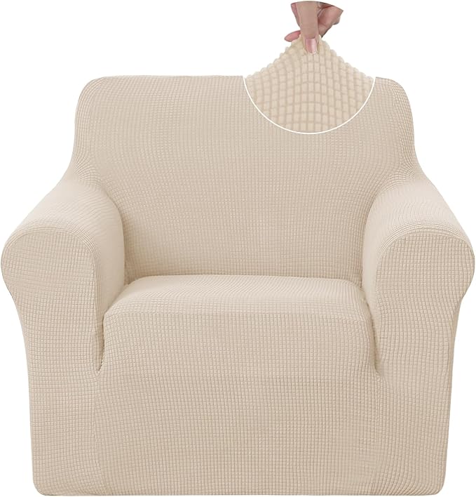 U-NICE HOME Stretch Recliner Chair Cover Armchair Slipcover, Beige | Furniture Protector, 1-Piece Chair cover, Washable , Pet friendly, Polyester Spandex Jacquard fabric by U-NICEHOME