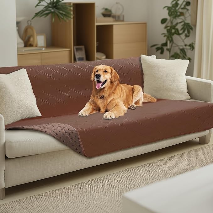 Luciphia Waterproof Couch Cover for Dogs, Non-Slip Pet Sofa Protector | Non-slip waterproof couch cover scratch-resistant machine washable protects sofa bed from spills fur, Coffee Brown, 52" x 82" by luciphia