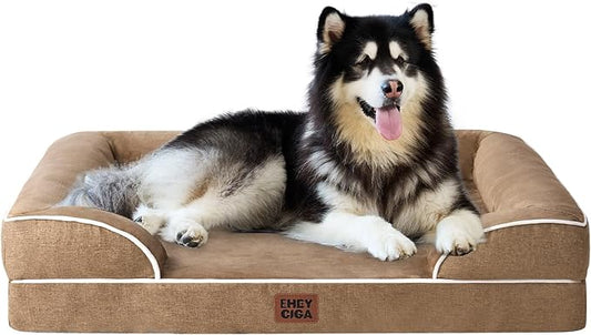 EHEYCIGA Orthopedic XXL Dog Bed, Waterproof Washable XL Big Pet Bed 52" | Non-Slip Bottom and Egg-Crate Memory Foam Extra Large Pet Couch Bed with Washable Removable Cover, Camel by EHEYCIGA