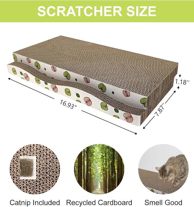 TIMHAKA Cat Scratching Board, Corrugate Cat Scratcher for Indoor Cats with Catnip, Cat Scratch Pad with Premium Scratch Textures Design, Cardboard Cat Scratcher with Double-Sided Usability (Pack of 8) - Image 2
