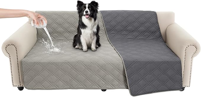 100% Waterproof Dog Bed Cover Pet Blanket 68"x82", 7-Layer Reversible Washable Bed Mat for Furniture Couch Sofa Car (Light Gray+Gray) by Unknown