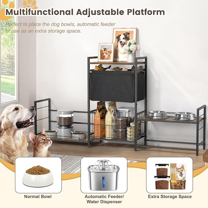 Lomivra Dog Feeding Station with 2 Elevated Bowl Stands & Large Storage | For 2-3 Dogs, 4 Adjustable Bowl Heights, Fit Large Medium Small Dogs, Fit All Bowl Types, Pull-Out Toy Bin, Dog Food Storage - Image 5