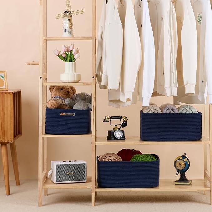 MiniArk Large Storage Baskets for Organizing, 17 x 13 x 7.5” Closet Shelf Baskets for Clothes Blanket Towels, Baby Nursery, Toy Bins Box, Woven Rope Baskets, 4 Packs Navy Blue - Image 3