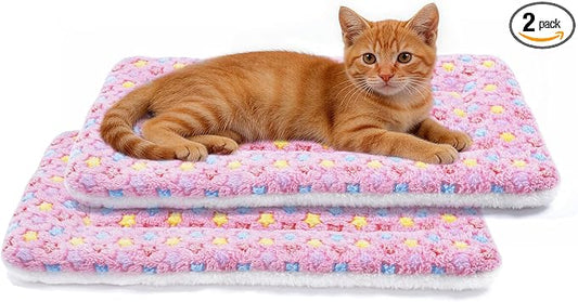Mora Pets Cat Bed Dog Crate Pad Ultra Soft Pet Bed with Cute Star Print Washable Reversible for Small Dogs 14 x 17.5 inch 2 Pack Pink by MoraPets