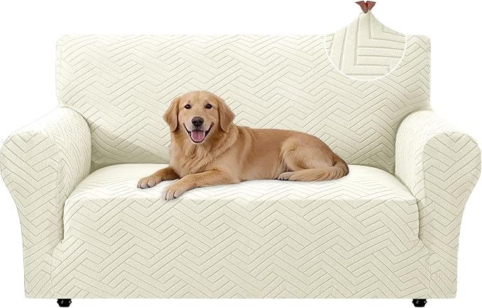 Stretch Sofa Cover Non-Slip Washable Furniture Protector | Stretch, 55"-69".Soft, Non Skid Foam, Elastic Bottom, Machine Washable, for Kids & Pets, Couch & Sofa, Beige Yellow by YSTELLAA