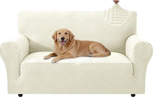 Stretch Sofa Cover Non-Slip Washable Furniture Protector | Stretch, 55"-69".Soft, Non Skid Foam, Elastic Bottom, Machine Washable, for Kids & Pets, Couch & Sofa, Beige Yellow by YSTELLAA
