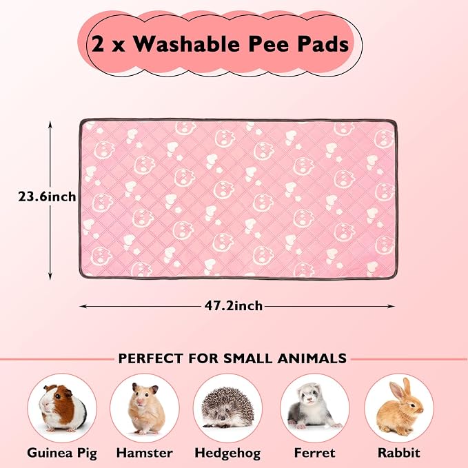 2 Pack Guinea Pig Bedding - Washable Guinea Pig Liner for Midwest Cage, Waterproof Reusable & Anti Slip Pee Pads Super Absorbent Mats for Small Animals Rabbit Hamster Rat (Pink, 48 x 24 Inch) - Image 2