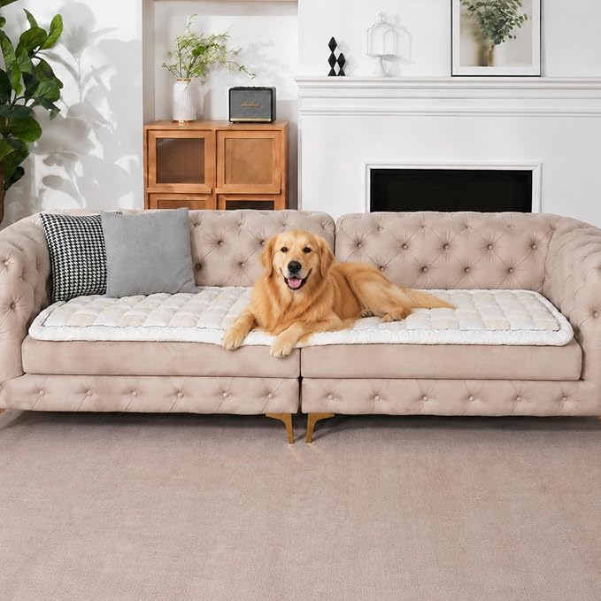 Pet Couch Cover for Dogs & Cats, Soft Flannel Non-Slip Couch Sofa Cover Protector, Dog Bed Sleeping Mat, Washable Reversible Anti-Slip Dog Bed for Small Medium Large Pets(27.6X82.67, Beige) by AMZWISE