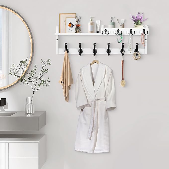 Coat Rack Wall Mount with Shelf, 27.5" Entryway Wall Hanging Shelf, Coat and Key Hanger with 10 Dual Hooks, Mail Organizer and Key Holder Hat Rack for Wall, Wood Coat Hooks with Storage - Image 5