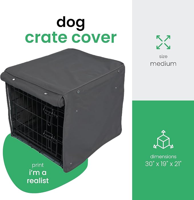 Molly Mutt I'm a Realist Dog Crate Cover, 100% Cotton Canvas Cover with 2 Roll-Up Panels, Ideal for Dog or Cat Crate, Durable, Washable, and Free of Harmful Chemicals, 30" x 19" x 21" - Image 2