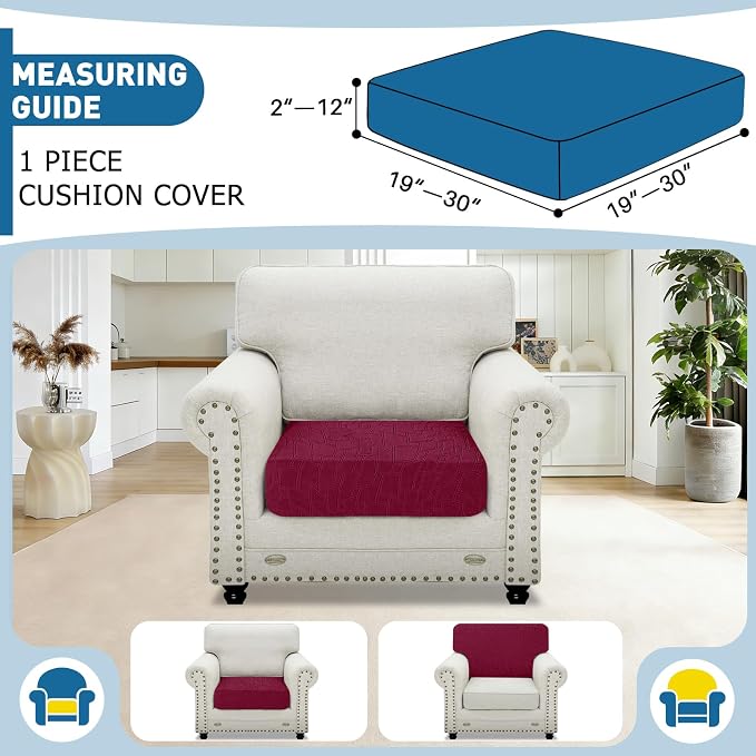 MAXIJIN Waterproof Couch Cushion Covers Individual Chair Seat Cushion Cover Stretch Sectional Sofa Slipcovers with Elastic Bottom for Dogs Pets (1 Piece for Seat or Backrest, Wine Red) - Image 2
