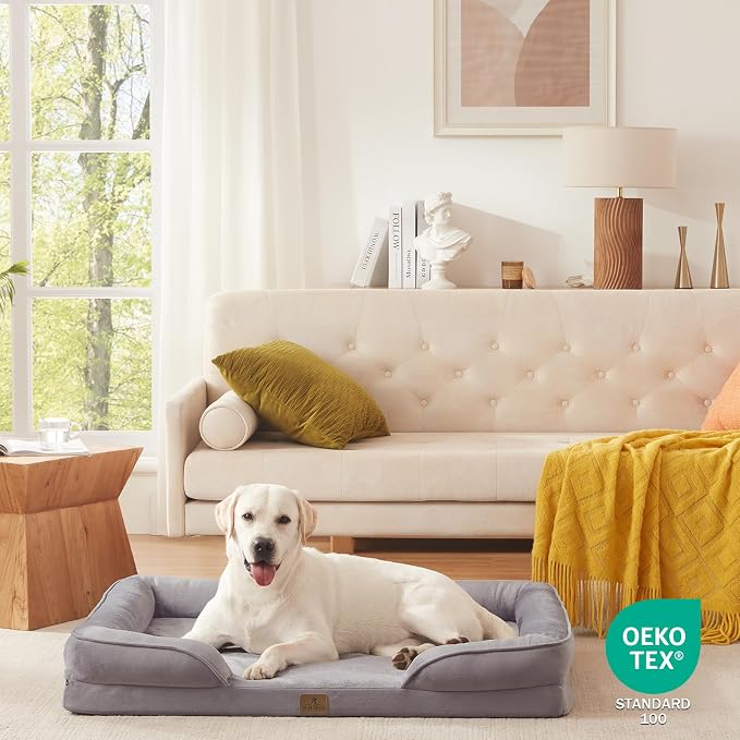 Bedfolks Orthopedic Dog Bed XL, Waterproof Dog Sofa Bed for Extra Large Dogs, Egg Foam Pet Couch Bed with Removable Washable Cover and Nonslip Bottom, Light Grey - Image 8