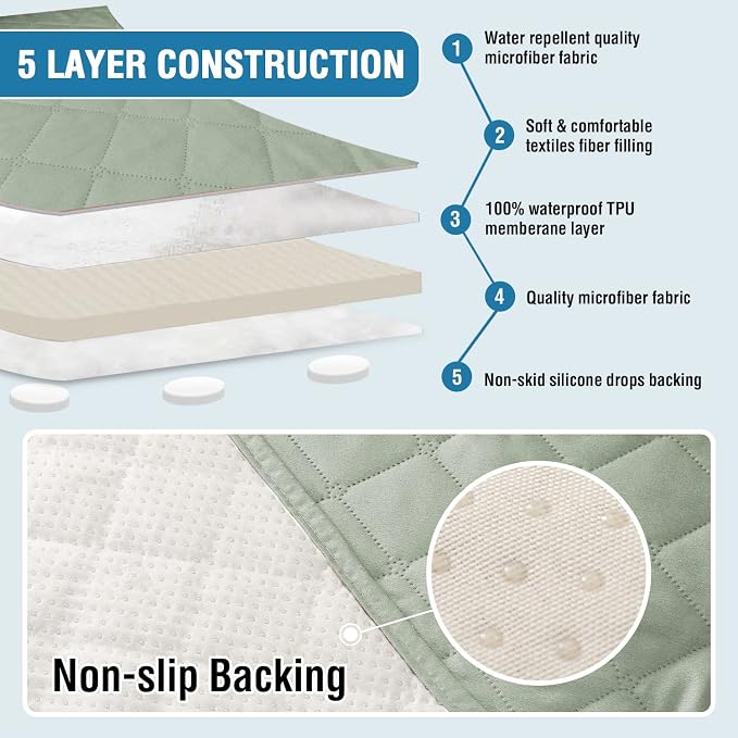 H.VERSAILTEX Couch Cover for Dogs Washable 100% Waterproof Sofa Cushion Cover Dog Bed Cover Non-Slip Pet Blanket for Sofa Cushion Protector, 35" x 62", Sage - Image 5
