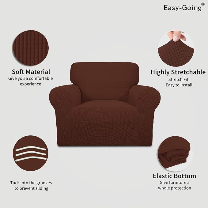 Easy-Going Stretch Chair Slipcover with Arm Washable Coffee | 1-Piece Couch Sofa Cover Furniture Protector for Living Room Soft with Bottom For Kids, Pet. Spandex Jacquard - Image 3