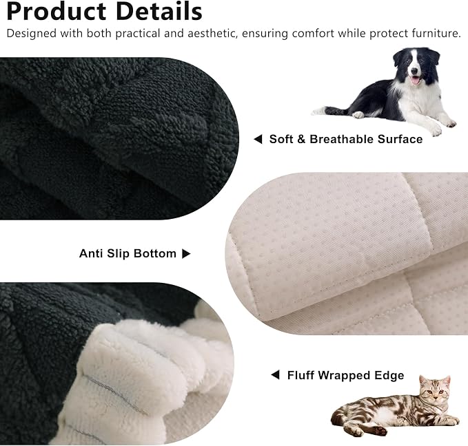 DREAMINGO Fuzzy Pet Couch Cover with Geometric Jacquard, Washable & Non-Slip Sofa Covers for 2 Cushion Couch, Plush Dog Bed Mat for Sofa Cushion Protector 27.6x59.1 Inch, Dark Grey - Image 2