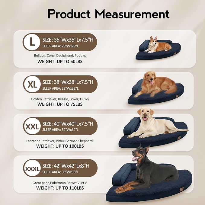 MEKIY Orthopedic Waterproof Dog Bed with Sides for Extra Large Sizes Dogs | Egg Crate Foam, Waterproof Liner, Anti-Slip Bottom, Space-Saving, Perfect for Corners and Sofa Edges, 40 x 40 Inch - Image 6