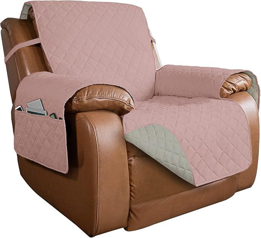 PureFit Reversible Recliner Chair Covers Couch Covers for Dogs, 28 in | Pink/Beige, Water Resistant Couch Protector, Washable Pet Couch Cover with Non Slip and Elastic Straps For Kids by PureFit