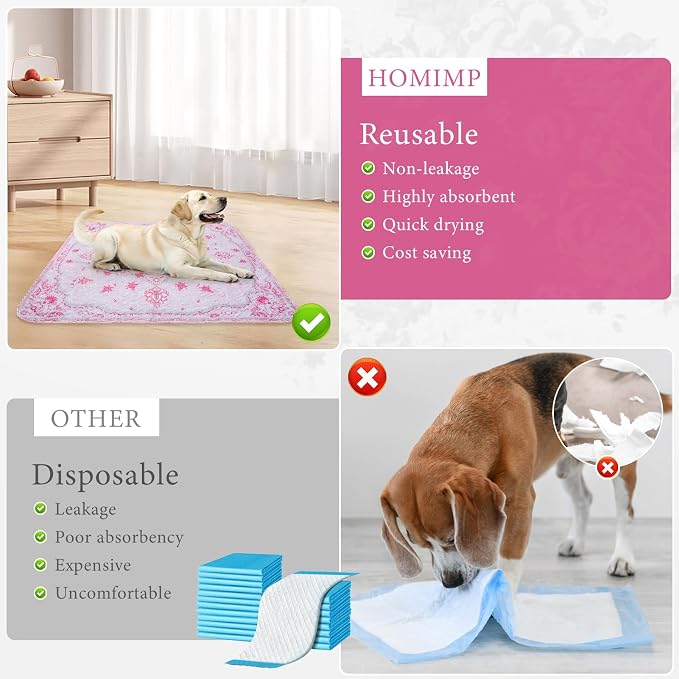 Homimp Washable Pee Pads for Dogs, 2 Pack Reusable Puppy Pads Waterproof, Absorbent and Leakproof Dog Pee Pads, Non Slip Puppy Training Pads, Pet Mat for Floor,Crate,Couch,Whelping,Pink, 36"x41" - Image 8