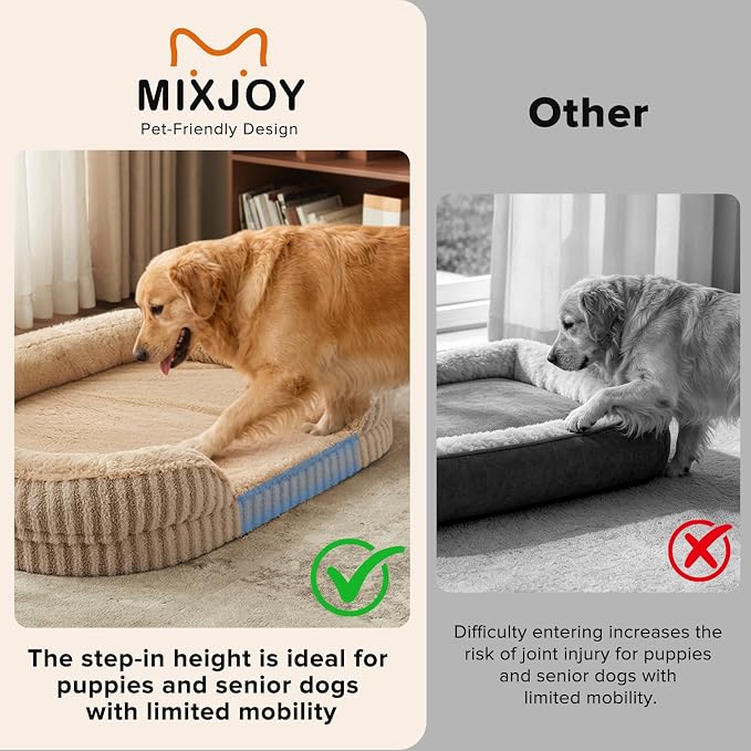 MIXJOY Orthopedic Dog Beds Large Sized Dog,Large Washable Dog Bed Waterproof Oval Dogs Bed with Removable Cover,Egg-Crate Foam Big Pet Bed Couch Sofa with Bolster Sides,Non-Slip Bottom,L 35"X25",Brown - Image 4