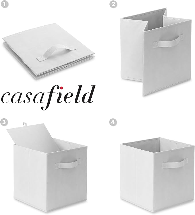 Casafield Set of 12 Collapsible Fabric Cube Storage Bins, White - 11" Foldable Cloth Baskets for Shelves, Cubby Organizers & More - Image 6