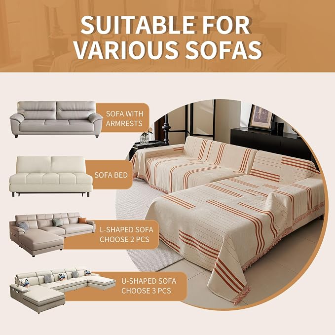 Boho Couch Covers for Sofa Washable Sofa Covers for 3 Cushion Couch Soft Non Slip Couch Covers for Sectional Sofa Dog Pet Furniture Protector﻿ (Orange, 71"*134") - Image 6