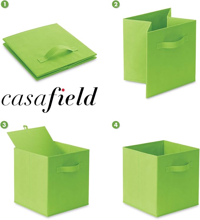 Casafield Set of 12 Collapsible Fabric Cube Storage Bins, Lime Green - 11" Foldable Cloth Baskets for Shelves, Cubby Organizers & More - Image 6