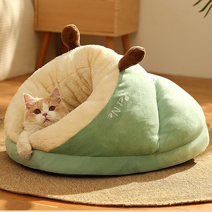 Small Dog and Cat Cave, Heated Pet Tent for Medium Puppies, Kitty Dogs, Cute Nest, Thick Fleece Warm Soft Sleeping Bag, Cozy Indoor Bed for Cats and Kittens (M, Green) - Image 2