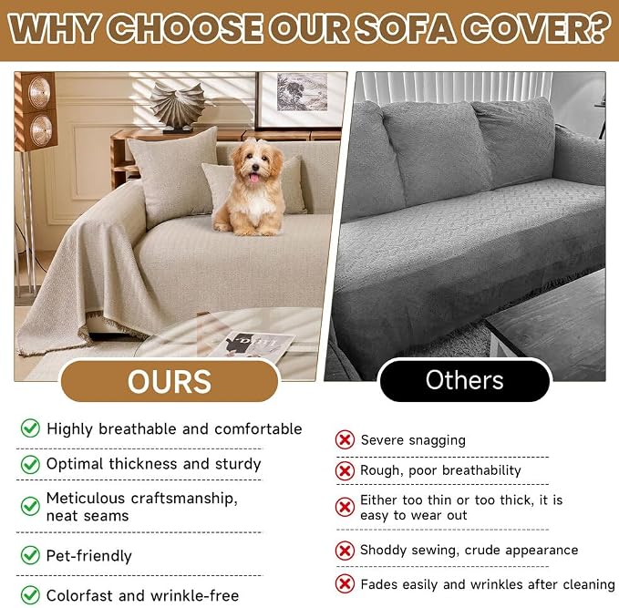 ROOMLIFE Boho Couch Covers for Sofa Washable for 2 Cushion Couch, Non Slip Furniture Protector Sofa Couch Cover for Dogs, Soft Breathable Sofa Slipcover, Couch Throw Blankets with Tassels 71''X118'' - Image 5
