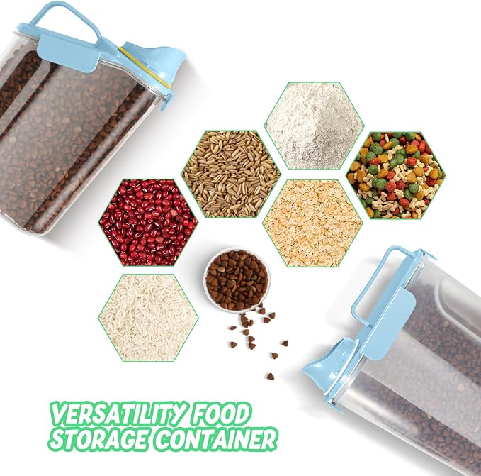 LEAWALK Dog Food Storage Container, Upgraded Large Nozzle BPA-free, 3+5 LBS Plastic Pet Food Storage Containers, With 4 Sealed Clasps, 1 Measuring Cup and Handle (Bright blue) - Image 7