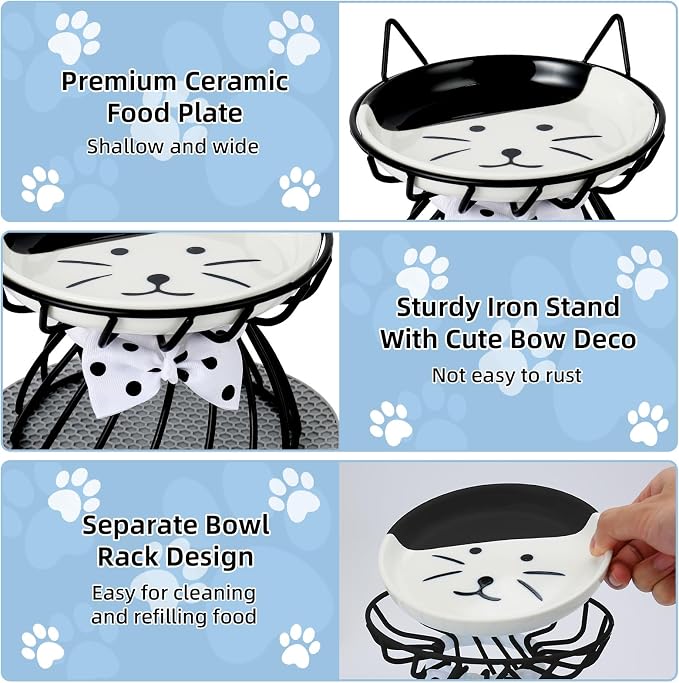 Elevated Cat Food Dish, Ceramic, Non-Slip Stand, Raised Feeding Station, 5 in, Shallow for Whiskers, Dishwasher Safe | Easy-clean Wide shallow dish for whisker comfort Non-slip - Image 4
