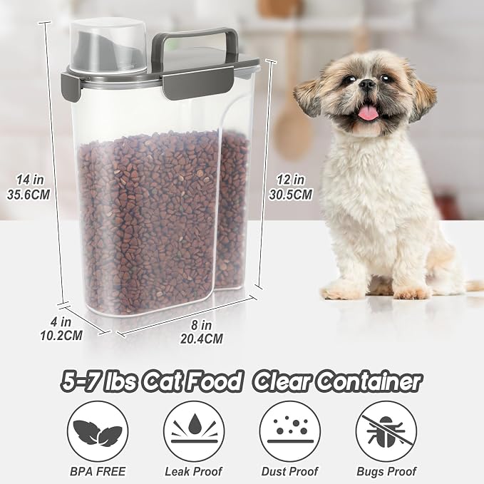 LEAWALK 5-7Lbs Cat Dog Pet Food Storage Container with Large Nozzle Design/4 Safety Buckles/Double-Layer Sealing Strips/Handle/Measuring Cup is Easy to Clean and Does -Khaki - Image 2
