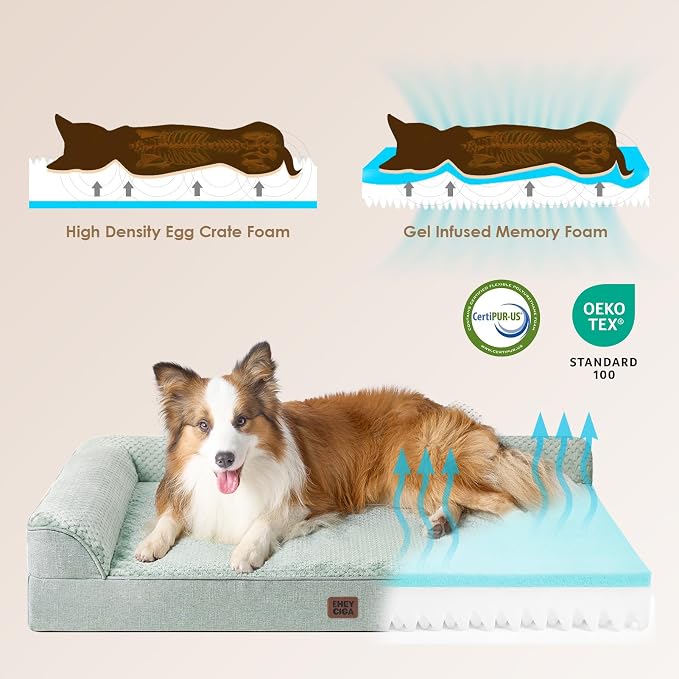 EHEYCIGA Orthopedic Dog Bed Medium Size Dogs, Memory Foam Dog Bed with Washable Removable Cover, Waterproof Pet Sofa Couch for Crate with Nonskid Bottom, 30x20x6, Greyish Green - Image 4